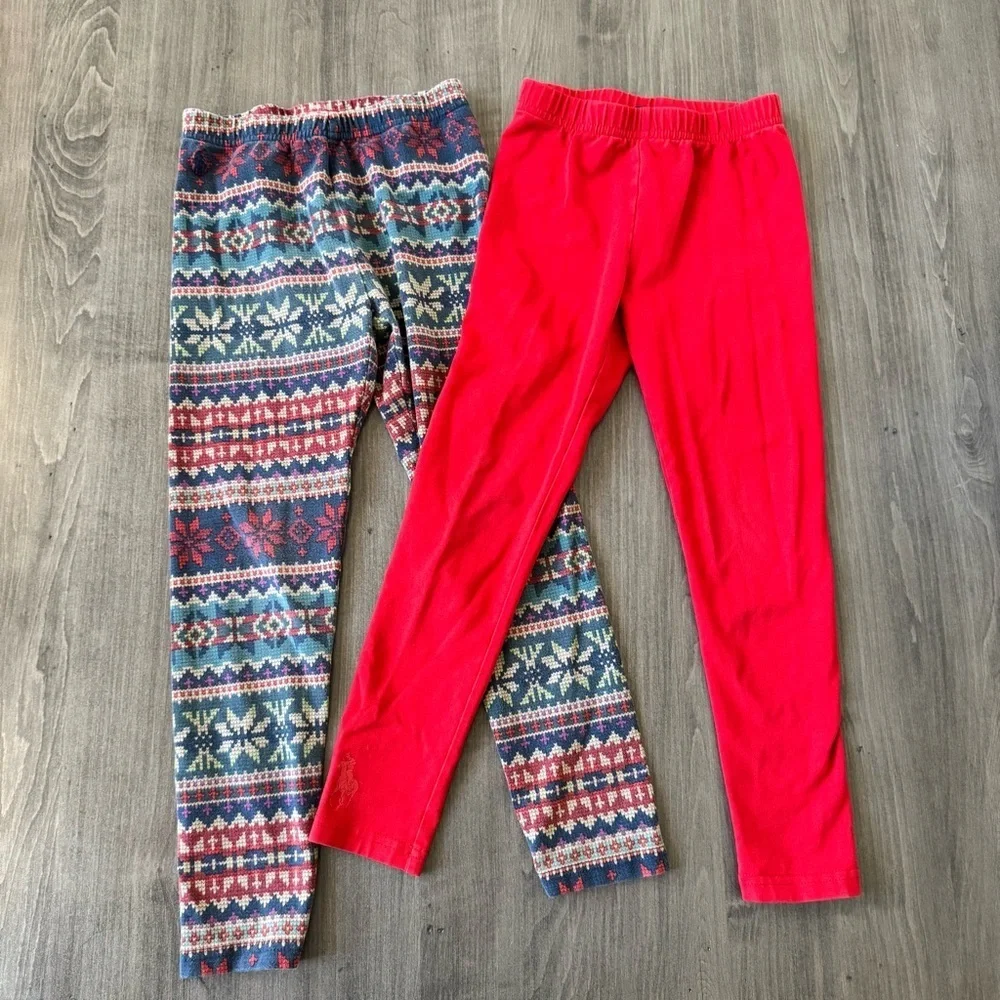Polo Ralph Lauren girls red / Aztec Snowflake leggings bundle lot set size 6